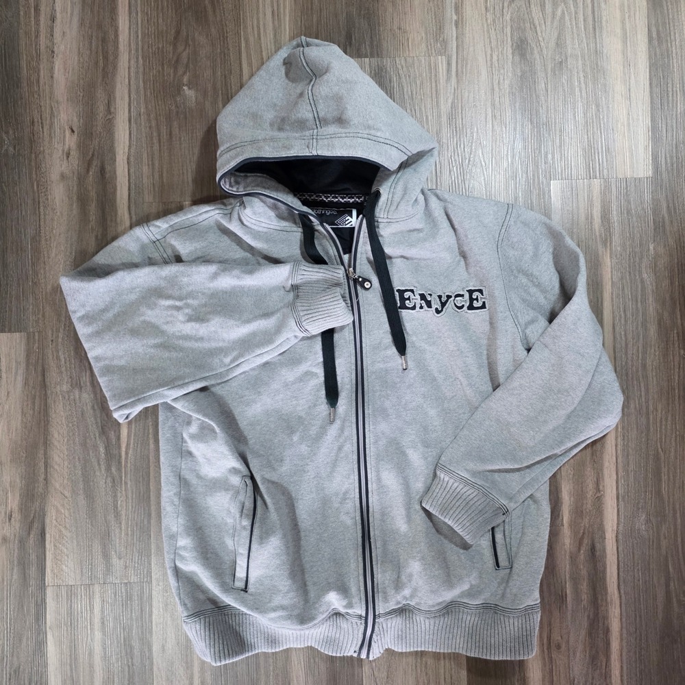 Enyce Mens Full Zip Hoodie Gray Embroidered Logo Streetwear Size L